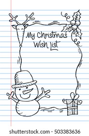 Merry Christmas letter or wish list. Hand drawing illustration.