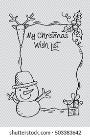 Merry Christmas letter or wish list. Hand drawing illustration.