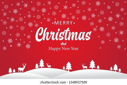 Merry christmas lettering banner. Red Background . Xmas template card, poster, banner New year happy season design Concept backdrop Holiday vector illustration