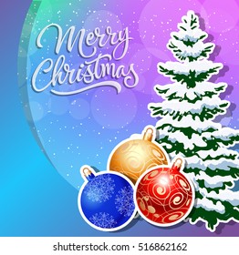 Merry Christmas Lettering, Baubles and Fir