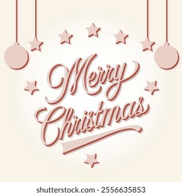 Merry Christmas lettering with baubles. Vector illustration.