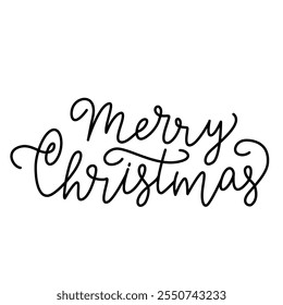 Merry Christmas Lettering, black letters on white background. Monoline hand written calligraphy style. For poster, banner, card  for winter holidays.