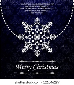 Merry Christmas lettering blue background, vector illustration