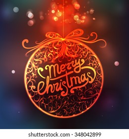 Merry Christmas lettering with calligraphic elements. The image can be used as a greeting card for the Christmas holidays, flyer, wallpaper, Promotions
