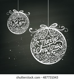 Merry Christmas lettering with calligraphic elements. The image can be used as a greeting card for the Christmas holidays, flyer, wallpaper, Promotions