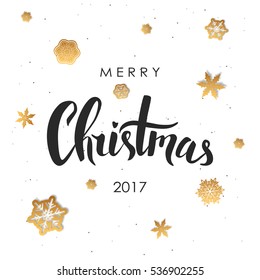 Merry Christmas lettering. Christmas calligraphy. Holiday greeting card. Vector illustration.