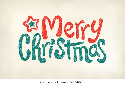Merry Christmas lettering calligraphy, stamp imprint, vector illustration