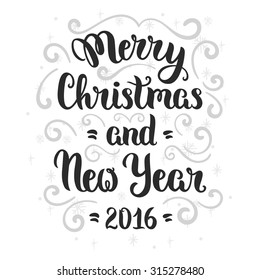 Merry Christmas lettering card, vector illustration. 
