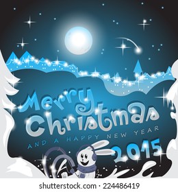 Merry Christmas Lettering, Cartoon Background - Vector Illustration, Graphic Design Useful For Your Design 