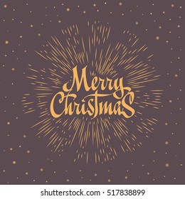 Merry Christmas Lettering Composition with burst. Holiday vector illustration.