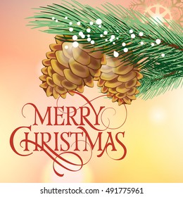 Merry Christmas Lettering and Cones