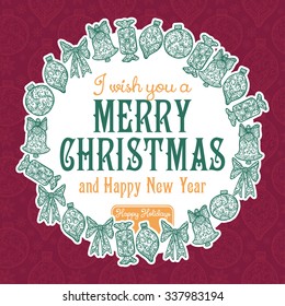 Merry Christmas lettering. Congratulations card. Vector illustration