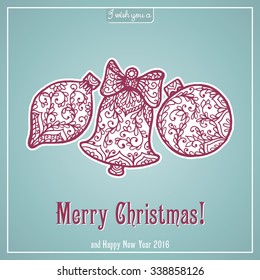 Merry Christmas lettering. Congratulations card. Vector illustration