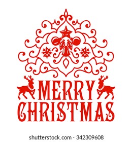 Merry Christmas lettering. Congratulations card. Vector illustration