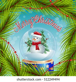 Merry Christmas Lettering and Cute Snowman