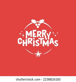 Merry Christmas lettering. Decorative holidays badge. Xmas celebration design for card or banner.