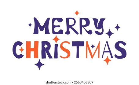 Merry Christmas lettering design for card template. Vector cute Illustration with stars