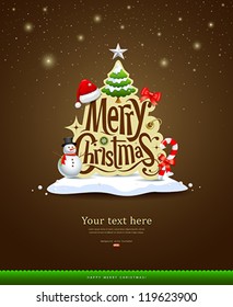 Merry Christmas lettering design greeting card background, vector illustration