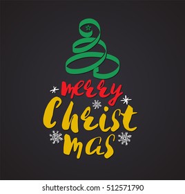 Merry Christmas Lettering Design for greeting card. Vector illustration. 
