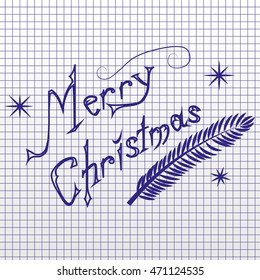Merry Christmas Lettering Design hand-drawn in a notebook. Vector illustration