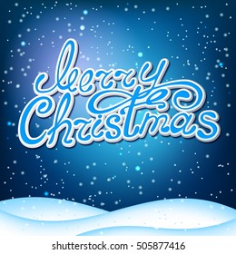 Merry Christmas lettering design message. Christmas greeting card light and snowflakes.  Christmas design and vintage ornament decoration. Christmas background, vector illustration