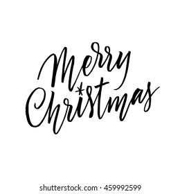 Merry Christmas lettering design. Seasonal greeting card template. A calligraphic hand written inscription