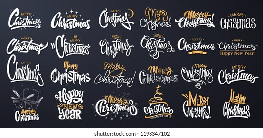 Merry Christmas Lettering Design Set. Vector illustration.