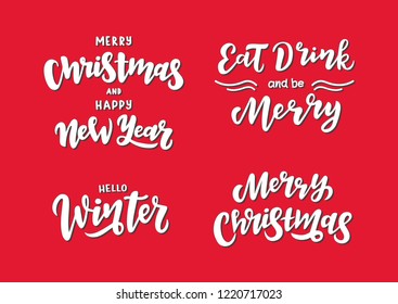 Merry Christmas Lettering Design Set. Template for banner, poster, flyer, greeting card, web design.