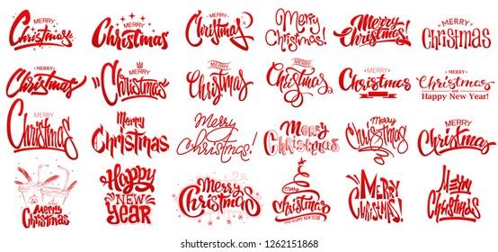 Merry Christmas Lettering Design Set. Vector illustration.