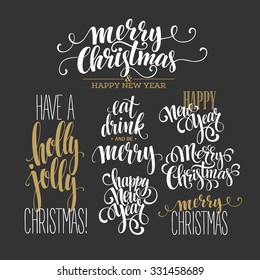 Merry Christmas Lettering Design Set. Vector illustration EPS10