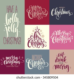 Merry Christmas Lettering Design Set. Vector illustration EPS10