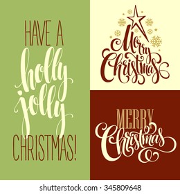 Merry Christmas Lettering Design Set. Vector illustration EPS10