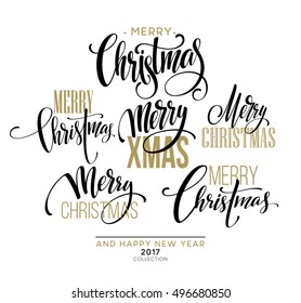 Merry Christmas Lettering Design Set. Vector illustration EPS10