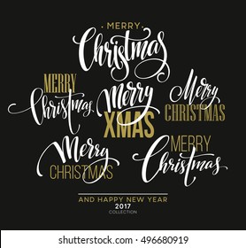 Merry Christmas Lettering Design Set. Vector illustration EPS10