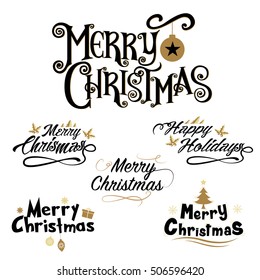 Merry Christmas Lettering Design Set Vector Stock Vector (Royalty Free ...