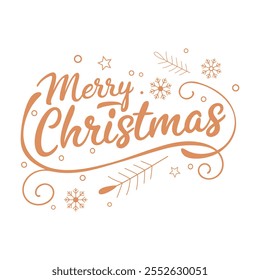 merry christmas lettering design with snowflakes and stars on white background