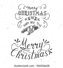 Merry Christmas Lettering Design. Vector illustration. Xmas design for congratulation cards, invitations, banners and flyers. Hand drawn holiday illustration - Merry Christmas and Happy New Year.