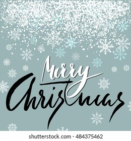 Merry Christmas lettering design with white snowflakes. EPS10