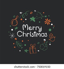 Merry christmas  lettering design. Xmas calligraphy text quote for holiday greeting card. 