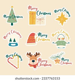 Merry christmas lettering designs stickers