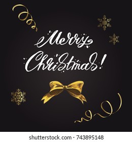 Merry Christmas lettering and christmas elements on a black background. Vector illustration