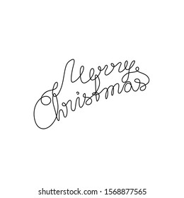 Merry Christmas lettering, emblem or logo design, greeting card or invitation, continuous line drawing, neon, banner, poster, flyers, marketing, one single line on white background, isolated vector.