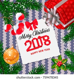Merry Christmas lettering with fir branch