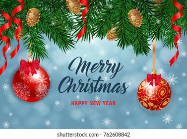 Merry Christmas Lettering with Fir Cones