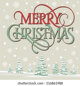 Merry Christmas Lettering and Fir Forest