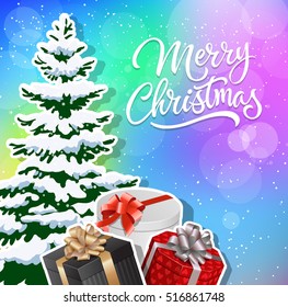 Merry Christmas Lettering, Fir and Snow