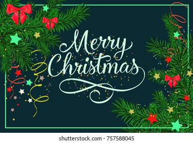 Merry Christmas Lettering with Fir Sprigs