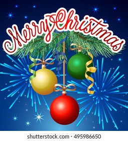 Merry Christmas Lettering and Firework