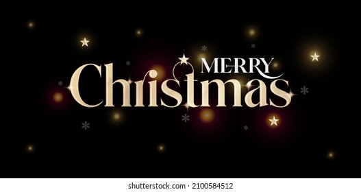 Merry Christmas Lettering Font With Black Background Light And Shiny. Christmas Font Effect Golden Colors. Applicable For Greeting Cards, Invitation, Sign And Banners.