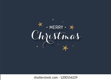 Merry christmas lettering font text card.Typography inscription decoration poster type winter holiday art design ribbon old style star. Vector illustration blue background